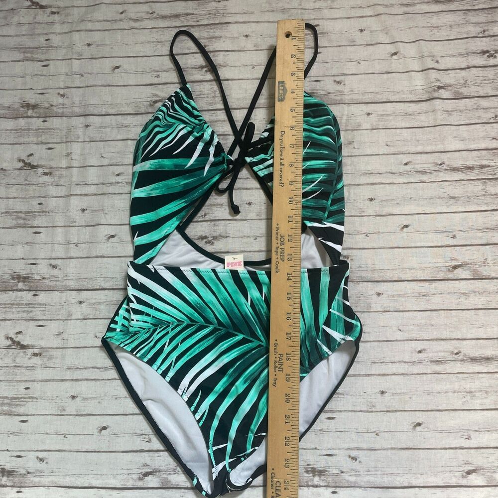 NWT Victoria's Secret PINK Swim One Piece Monokini Bathing Suit Green Palm Sz M - Picture 3 of 5